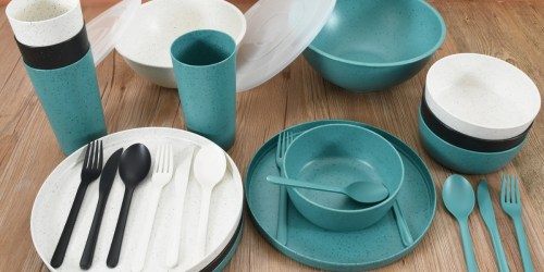 Mainstays 28-Piece Plastic Dinnerware Set $14.48 | BPA-Free + Made from Recycled Plastic