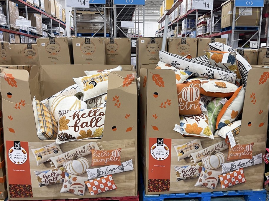 display of fall throw pillows in sam's club store