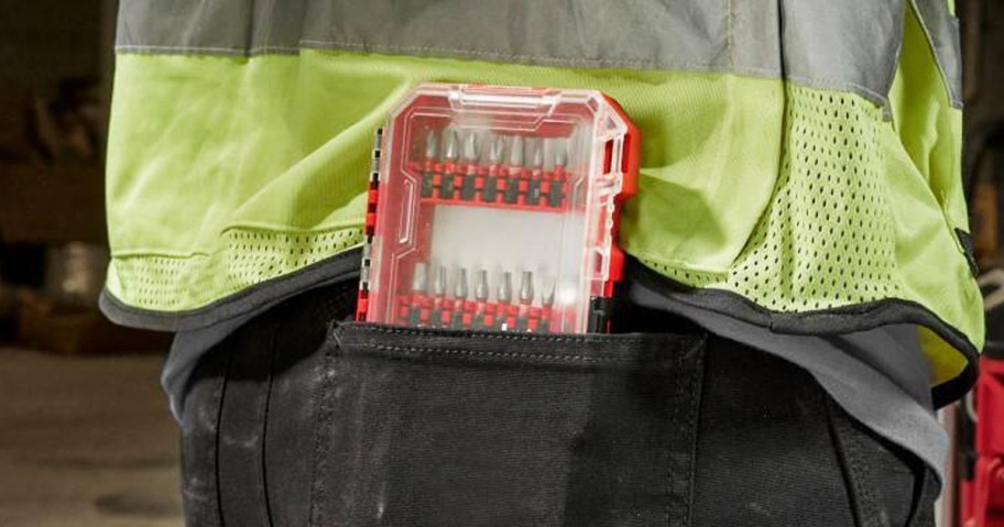 man with a Milwaukee Screw Driver Bit Set in back pocket