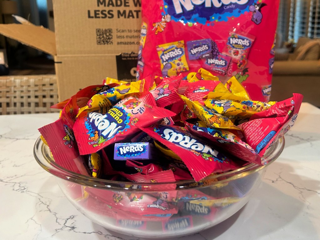 glass bowl filled with nerds candy 