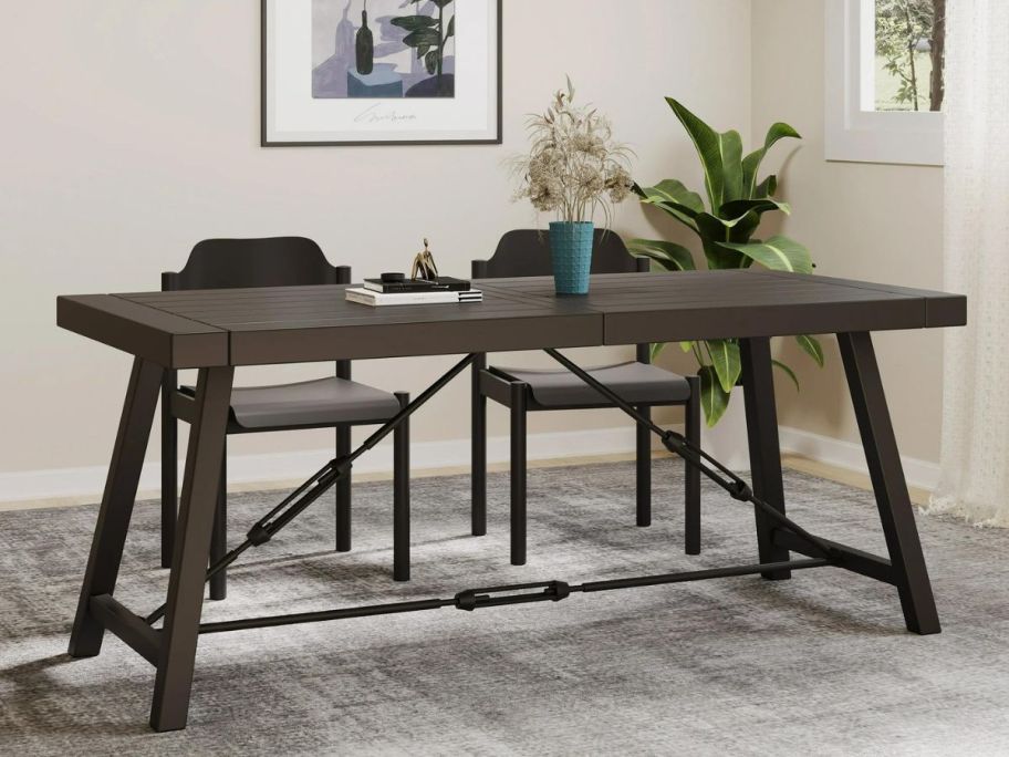 Noble House Aubrie Acacia Wood Indoor Dining Table in Black 