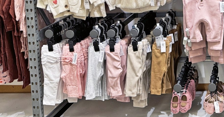 baby leggings hanging on rack at old navy