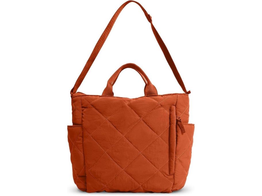 Quilted Tote Bag in Orange Brown stock image