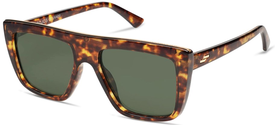 pair of tortoise shell sunglasses with green lenses