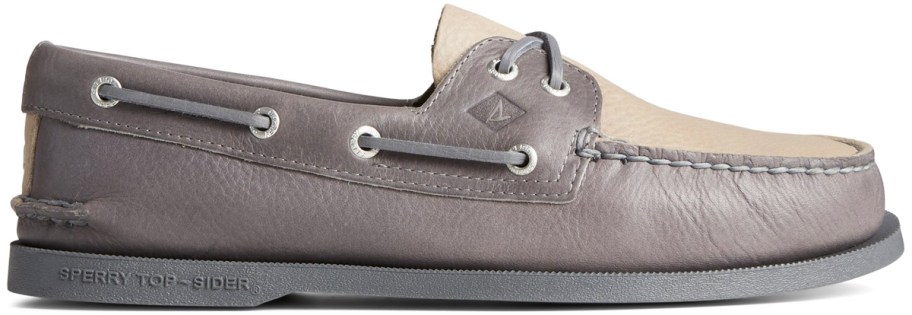 grey leather sperry boat shoe