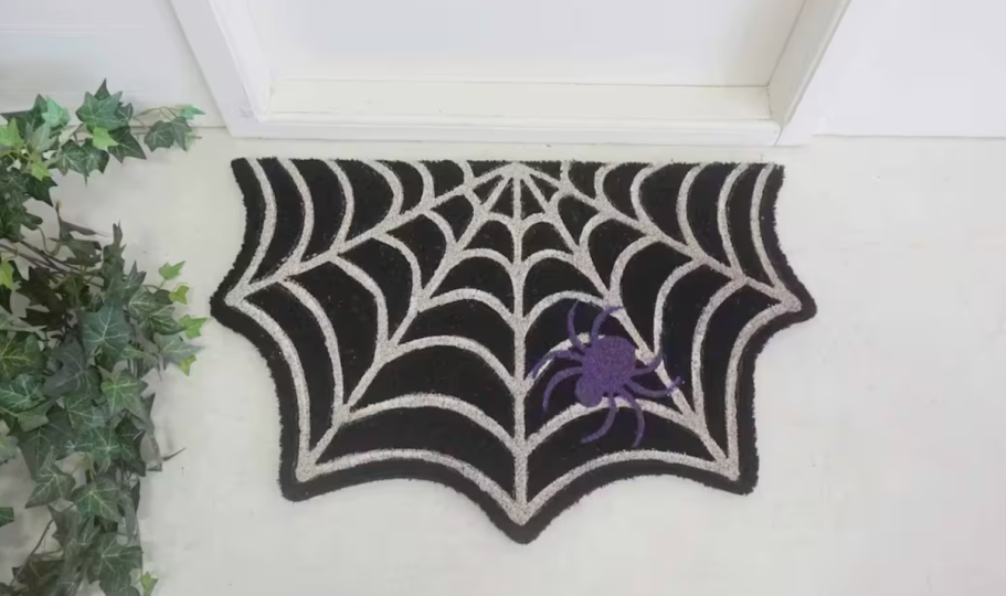 Spiderweb and spider Halloween doormat