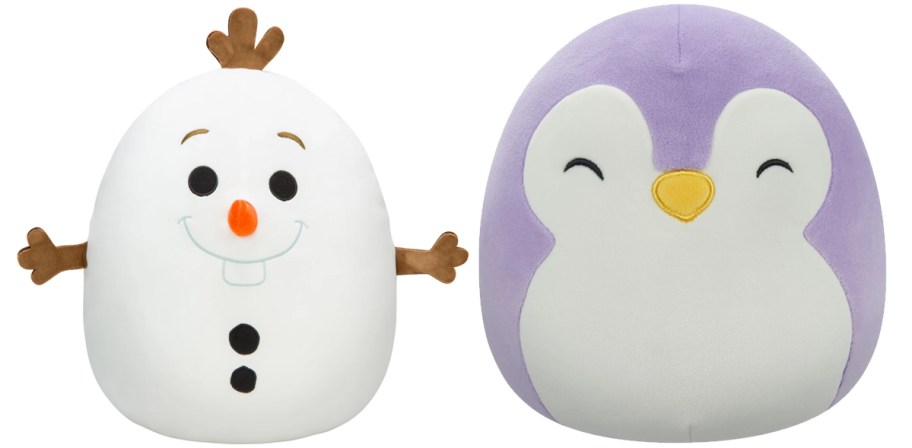 disney olaf and purple penguin squishmallows