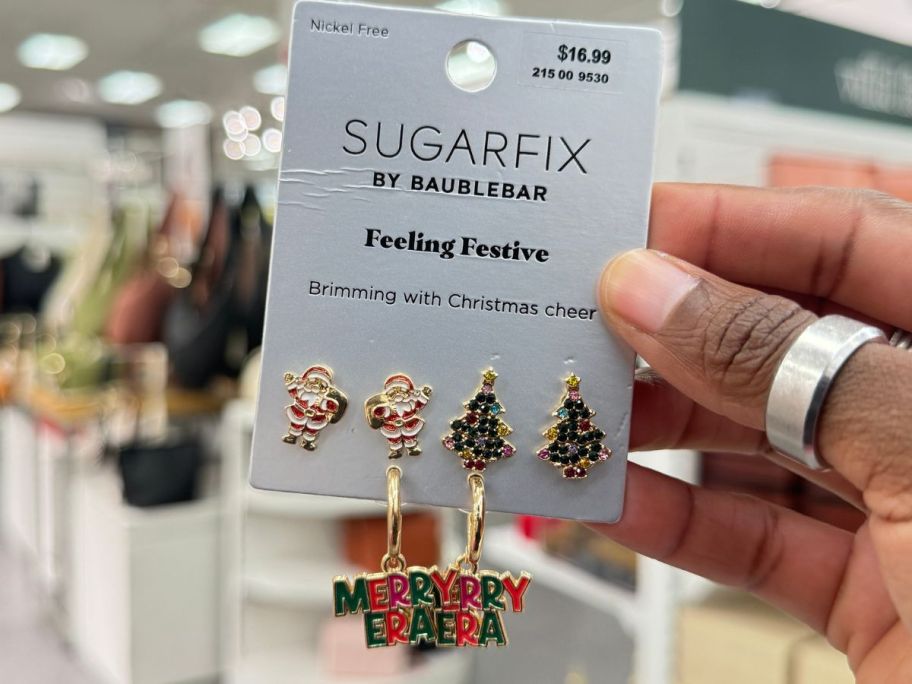 SugarFix by BaubleBar Feeling Festive Earring 3-Piece Set in hand in store