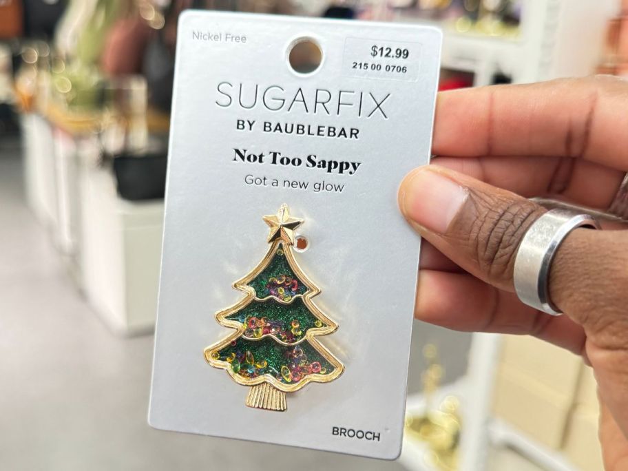 SugarFix by BaubleBar Not Too Sappy Brooch in hand in store