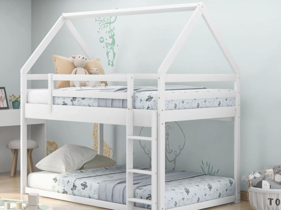 A Twin over Twin Low Bunk Bed in White