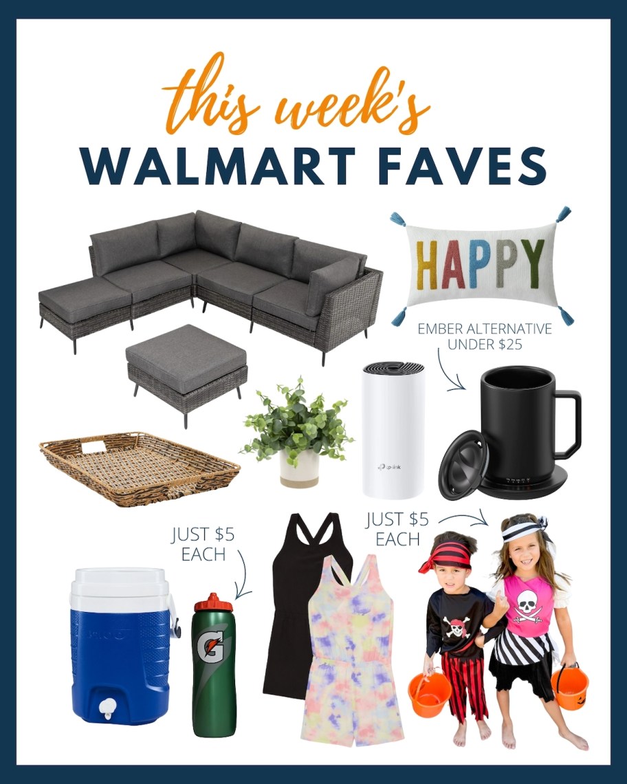 Collage graphic of this weeks Walmart faves with various images of stock photo items