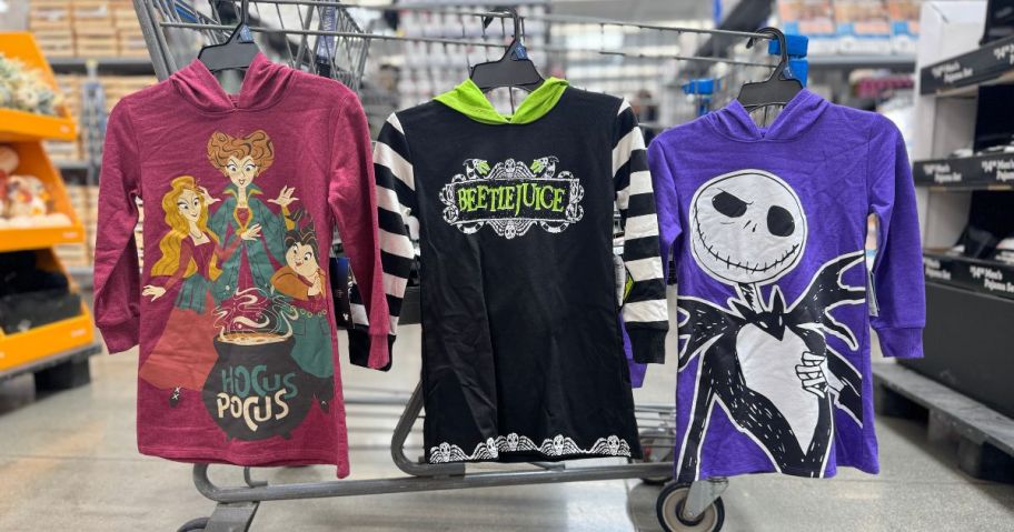 Kids Halloween clothing on a cart in Walmart 