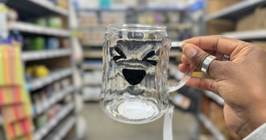 clear halloween squinting ghost mug in store