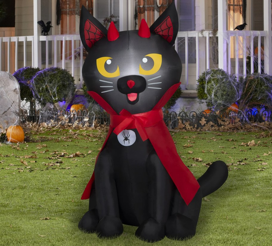 devil cat halloween inflatable in yard