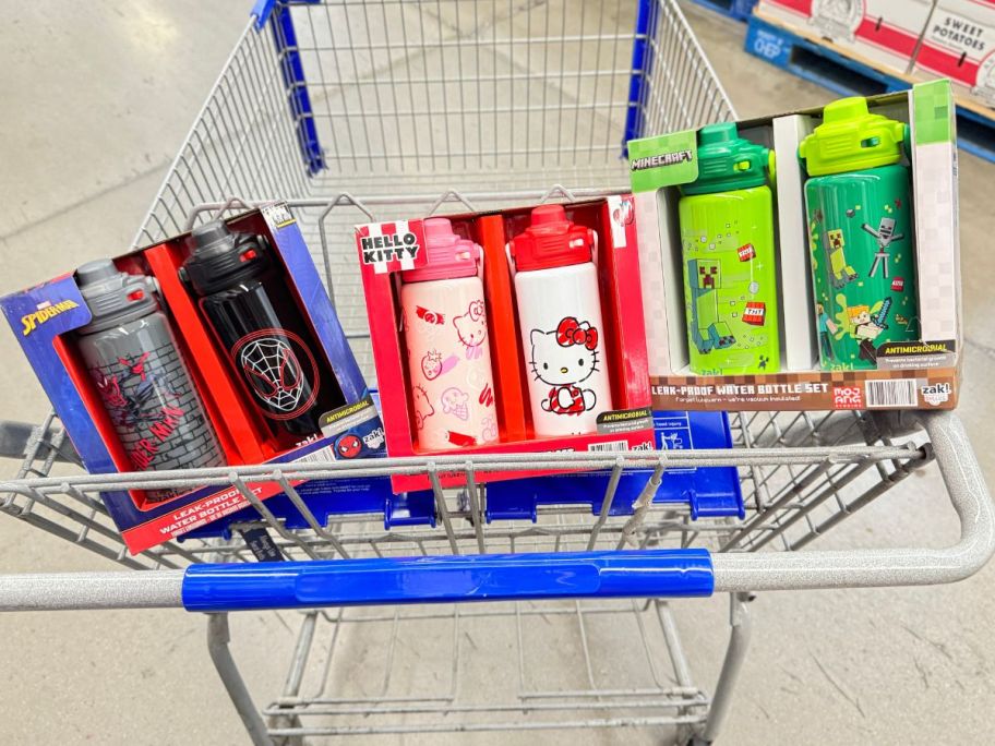 3 20oz steel water bottle sets in a sams club shopping cart