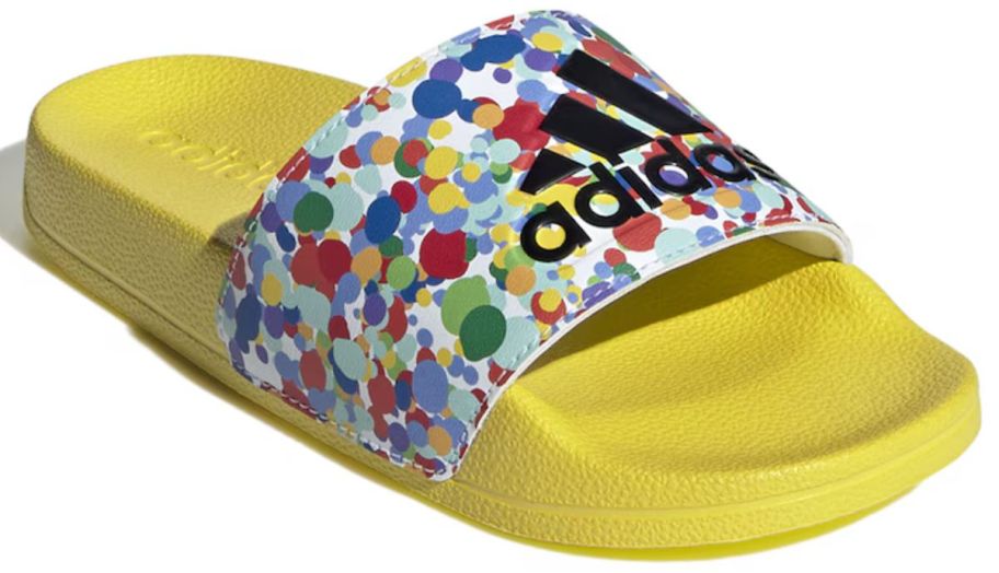 A colorful adidas Adilette Kids Slide Sandal