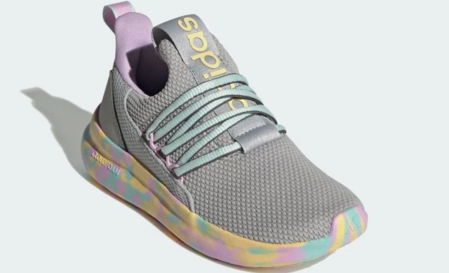 a gray adidas kids running shoe