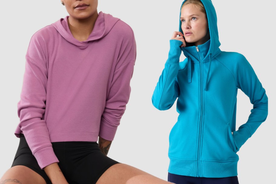 pink and blue hoodies