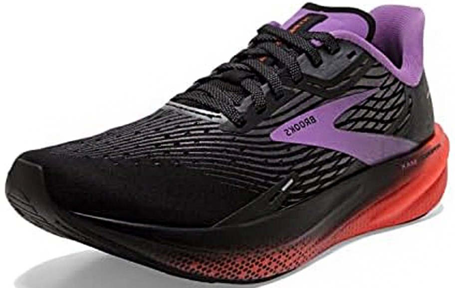 brooks black, purple, and red shoes 