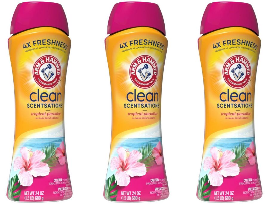 3 bottles of Arm & Hammer Clean Scentsations In-Wash Scent Booster Tropical Paradise