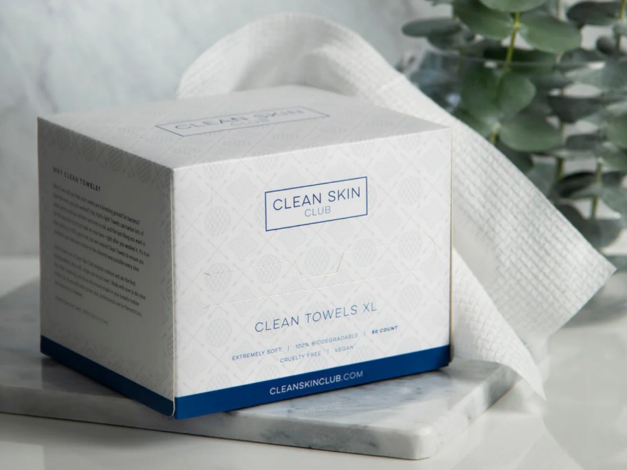 clean skin cloth box sitting on cloths on countertop