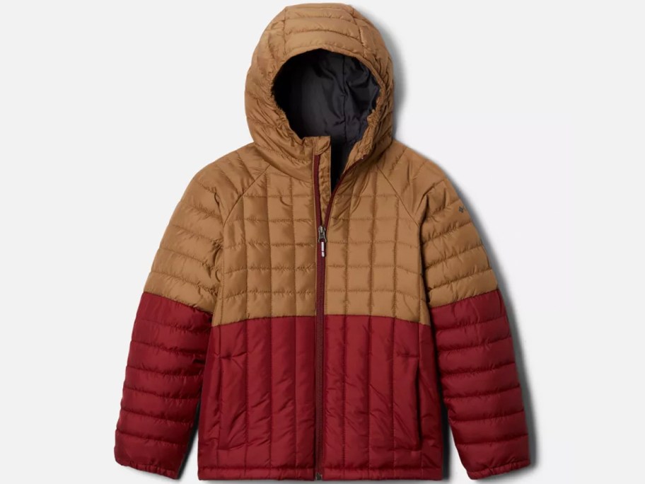 red and tan puffed boys jacket