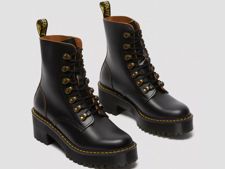 pair of black dr martens boots 