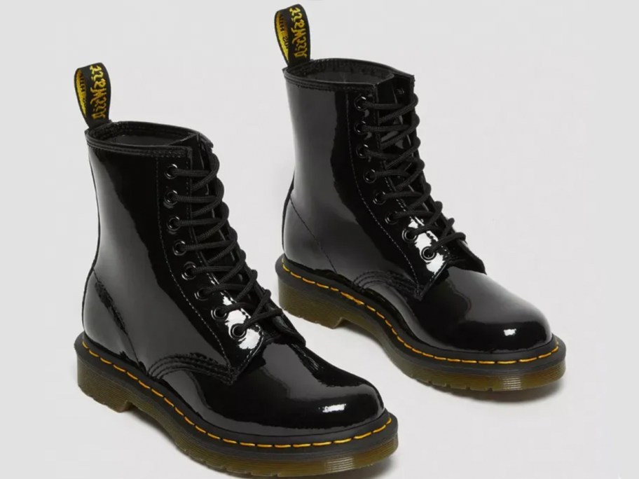 pair of black dr martens boots 