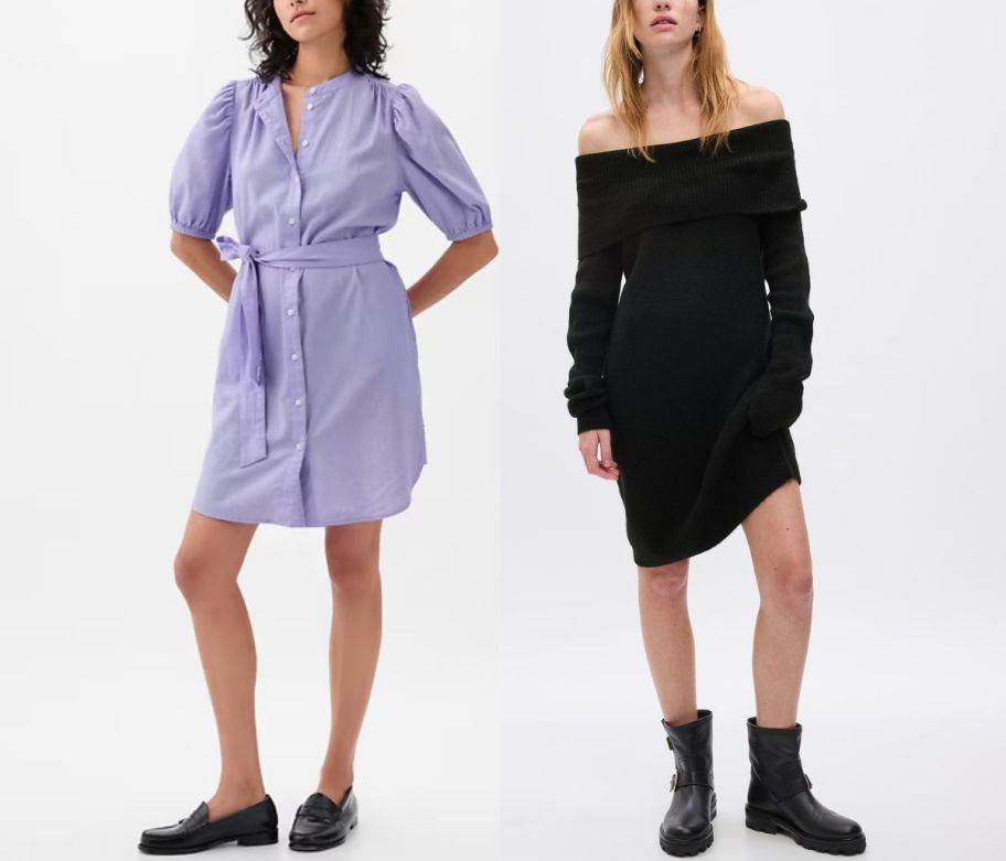 two female models wearing gap dresses