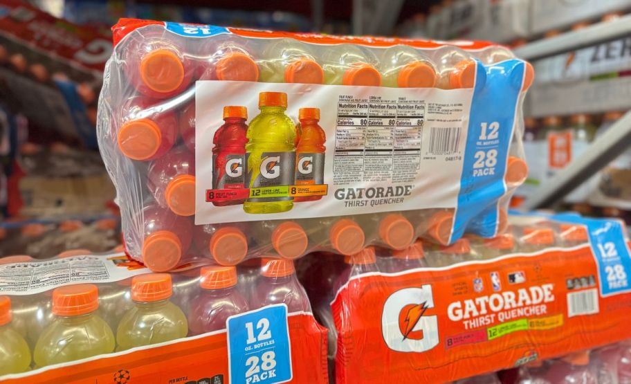 a stack of gatorade cases on a pallet at Sams