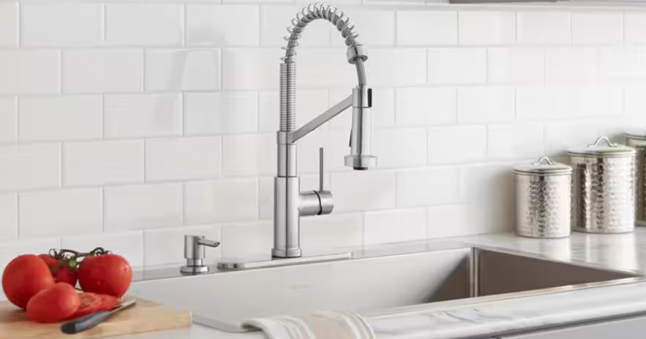 stainless steel kitchen faucet in kitchen