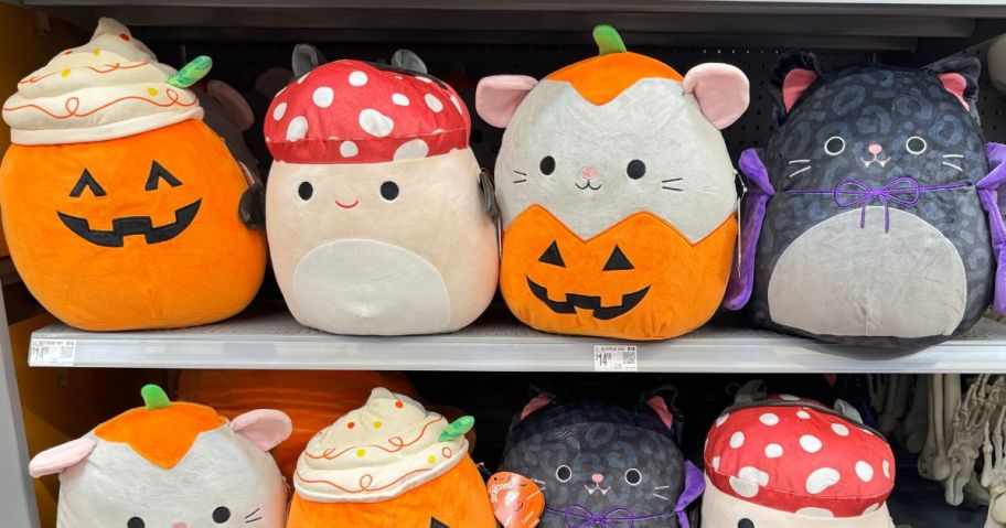 halloween squishmallows on shelf in store