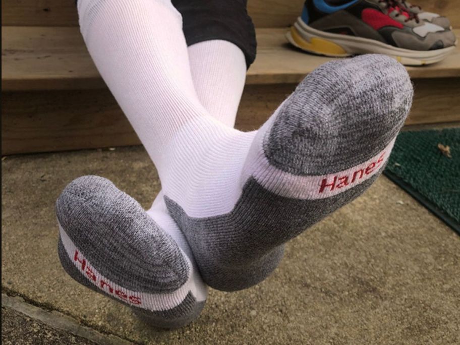 man wearing hanes socks