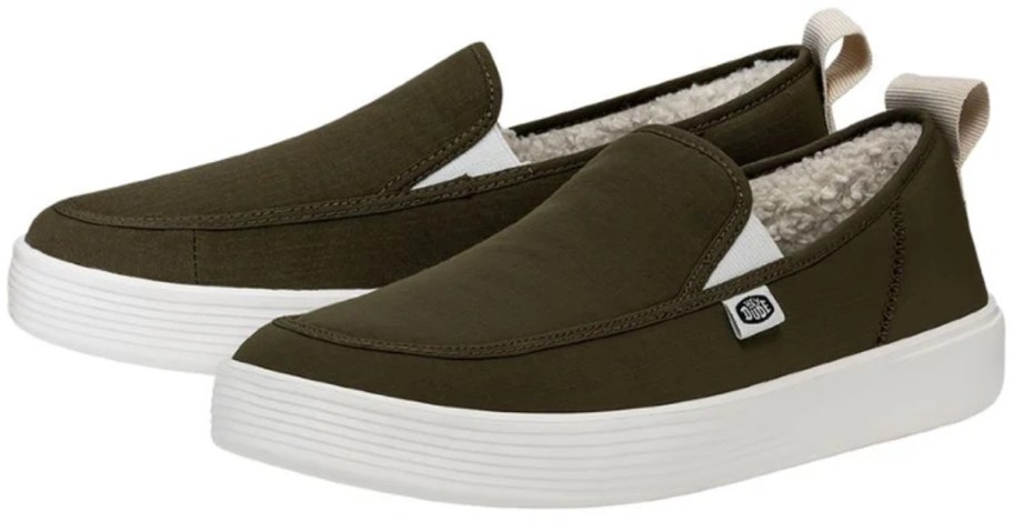 men's HEYDUDE olive green slip in sneakers