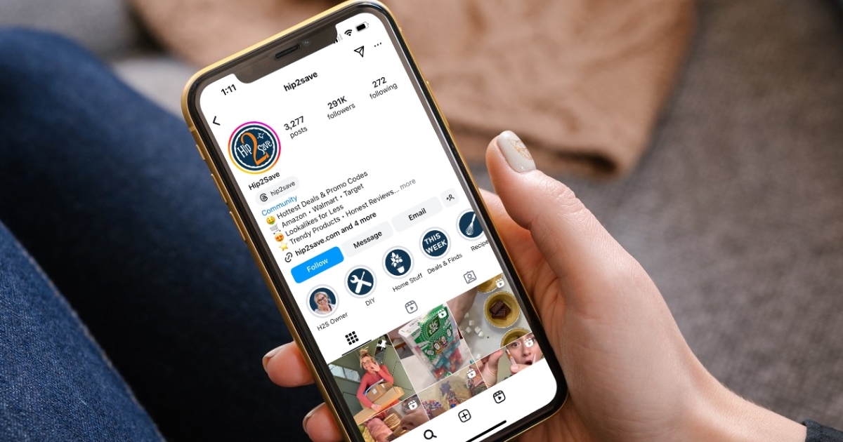 http://hand%20holding%20phone%20with%20hip2save%20instagram%20on%20screen