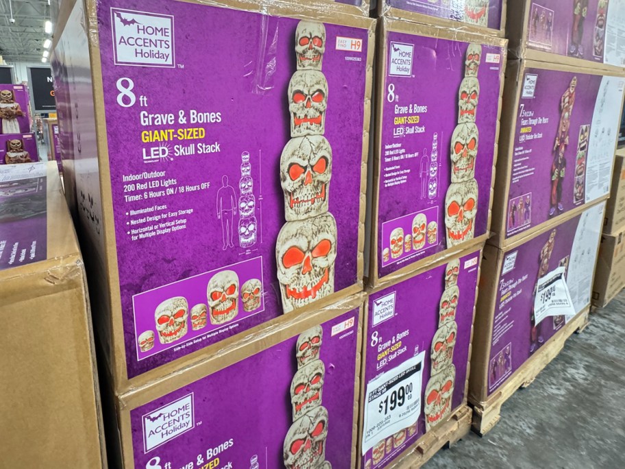 boxes of halloween skull stacks at home depot