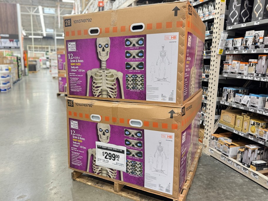 two home depot skeletons in boxes