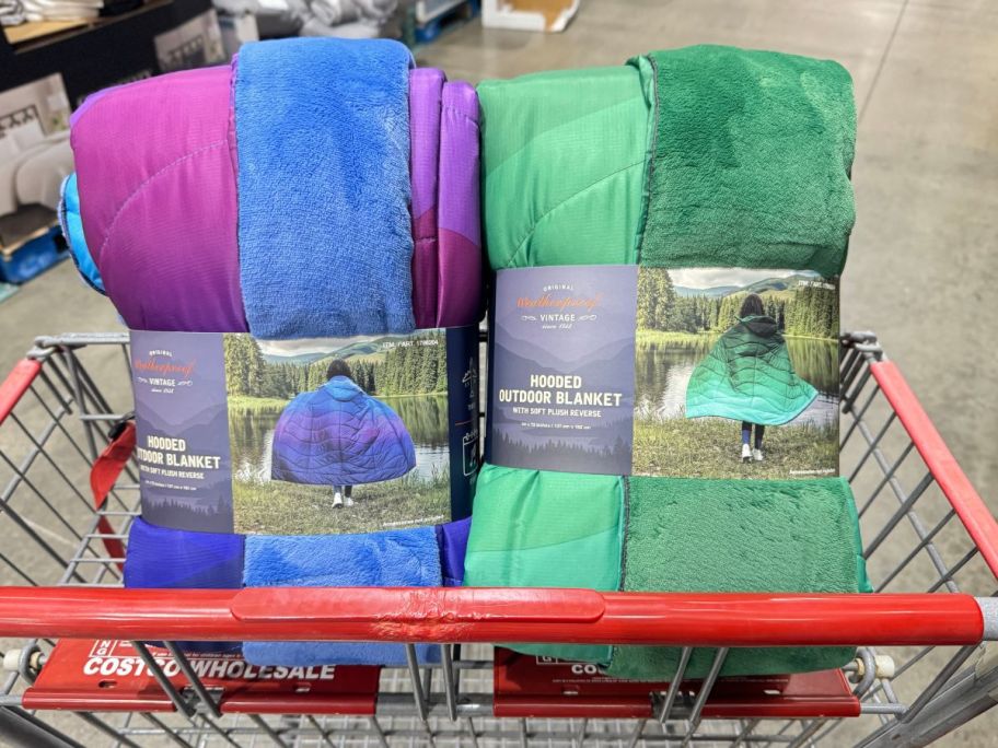 two hooded outdoor blankets in a costco cart