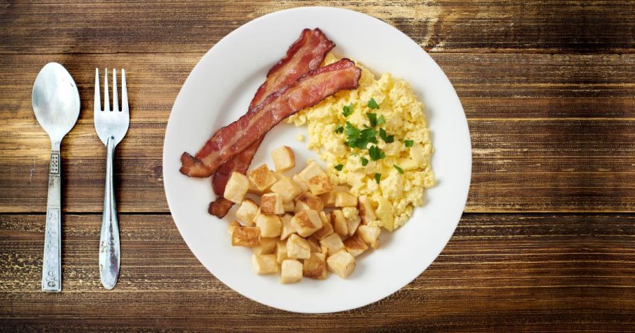 breakfast plate on take next to silverware