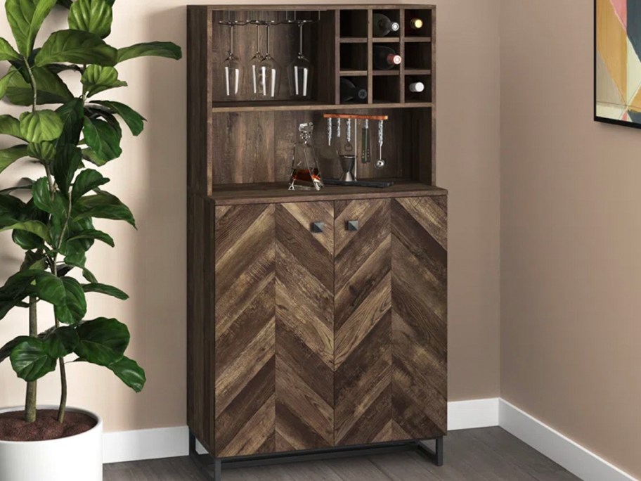 brown wine cabinet in kitchen