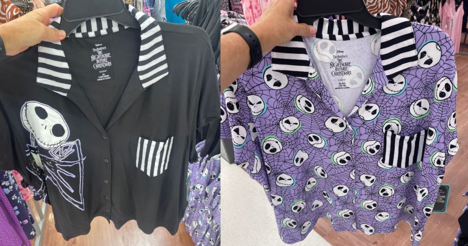 jack skellington pajamas being held by hand in store