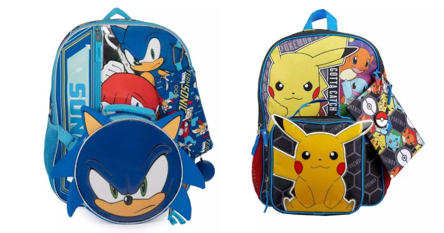 sonic and pokemon backpack stock images