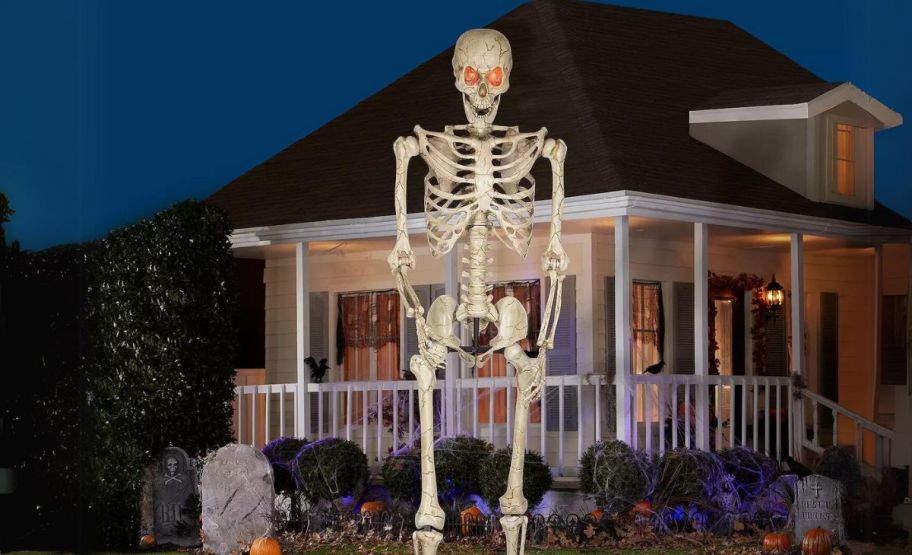 10 ft poseable skeleton with red LED eyes