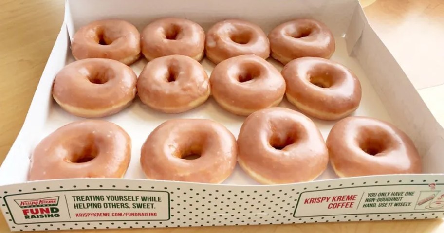 dozen glazed doughnuts in box