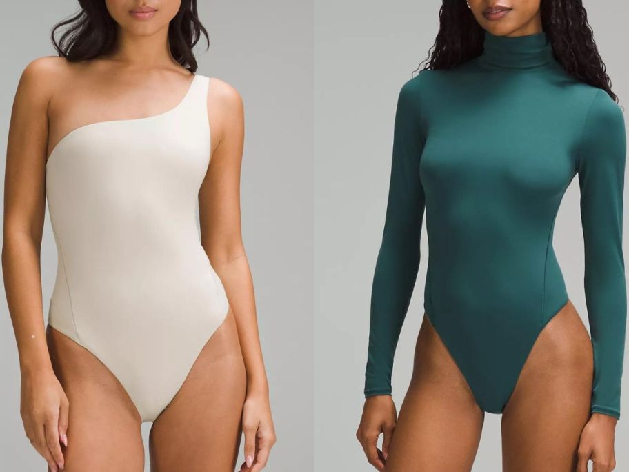 Stock images of two women wearing lululemon bodysuits