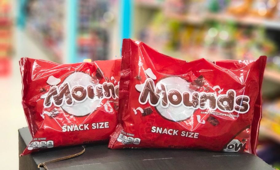 two bags of mounds snack size candy bars 