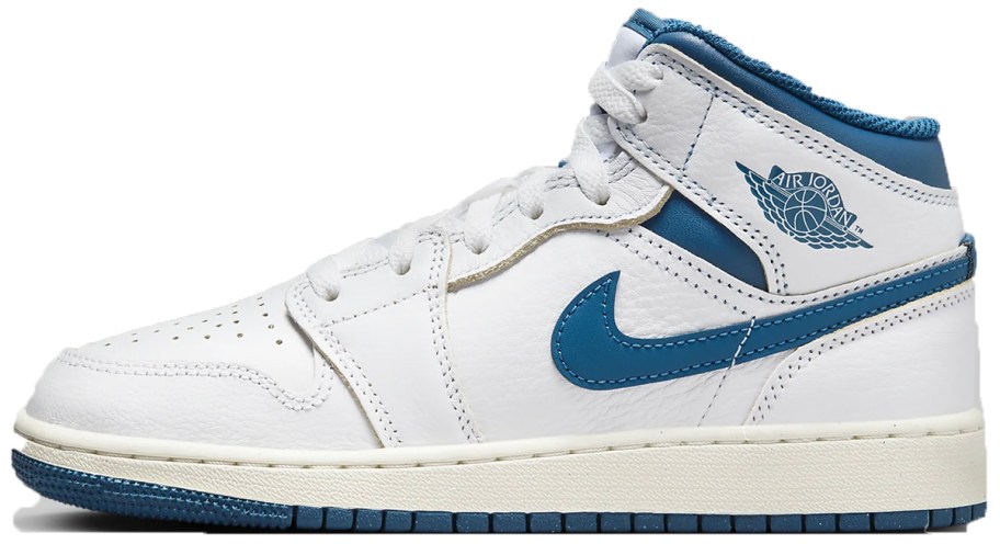 white and blue nike air jordan kids shoe stock image