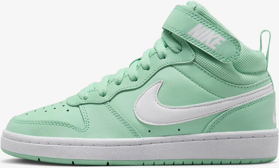 nike high top mint and white shoes