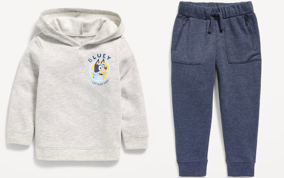 old navy bluey sweatshirt and blue pants 