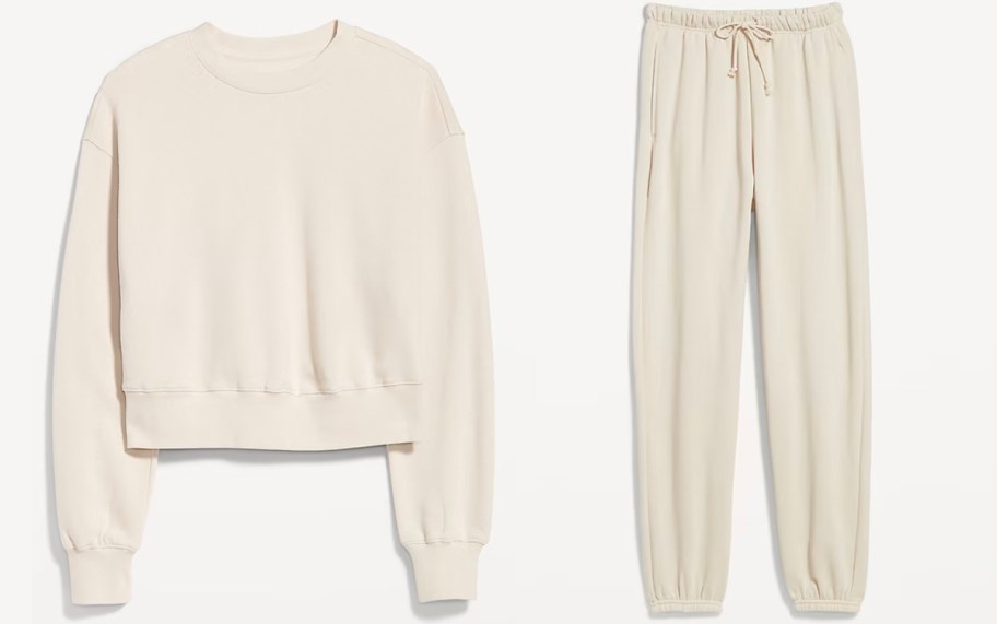 beige womens sweatshirt and pants 